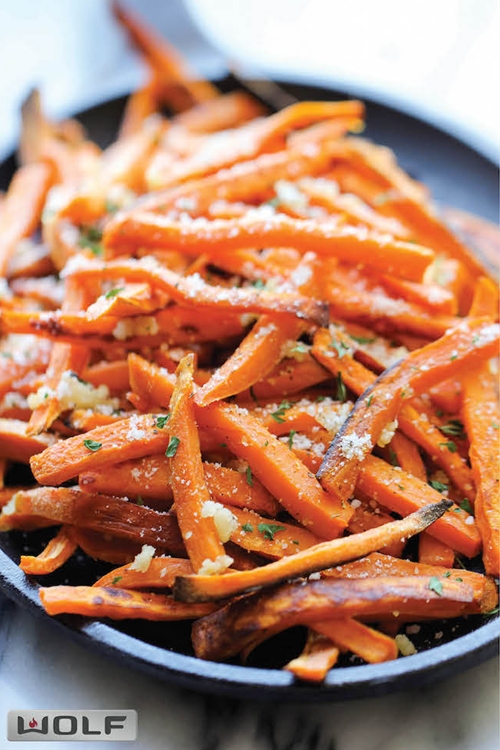 Baked Garlic Sweet Potato Fries recipe Chefthisup
