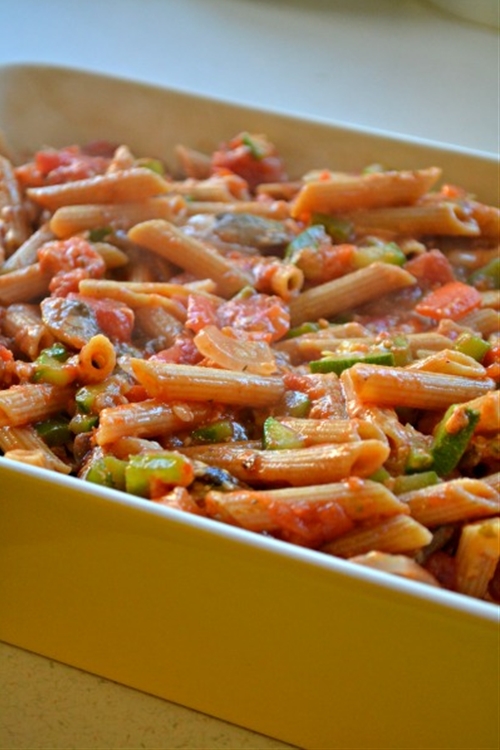 Garden Vegetable Baked Ziti recipe Chefthisup