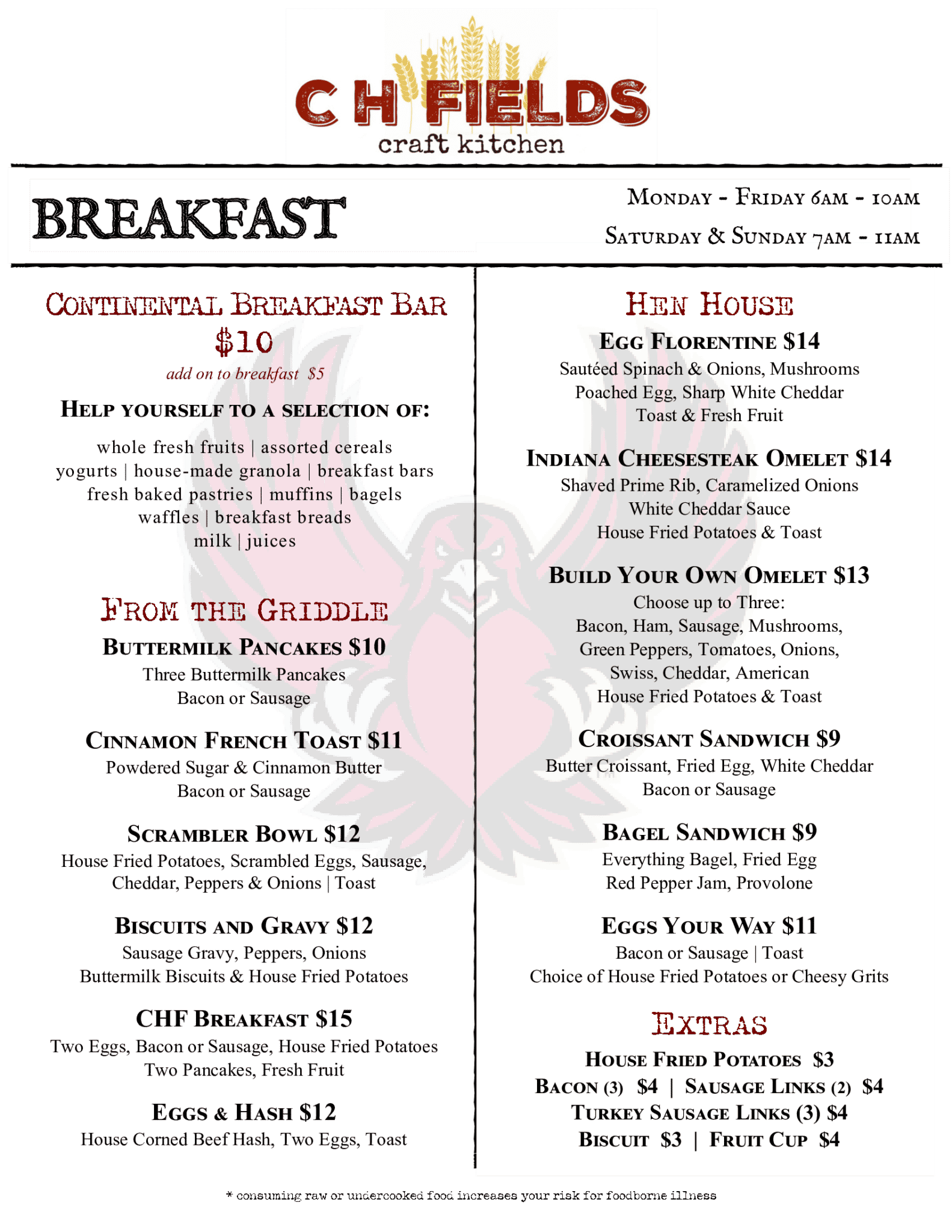 Menus CH Fields Craft Kitchen