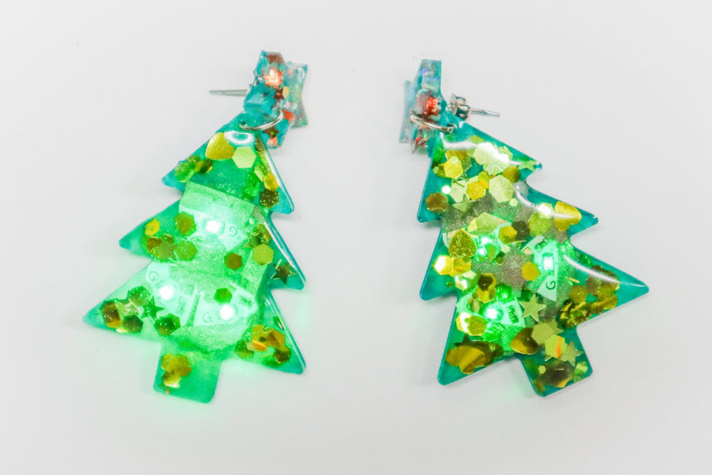 Light Up Resin Christmas Tree Earrings by TechnoChic Chibitronics