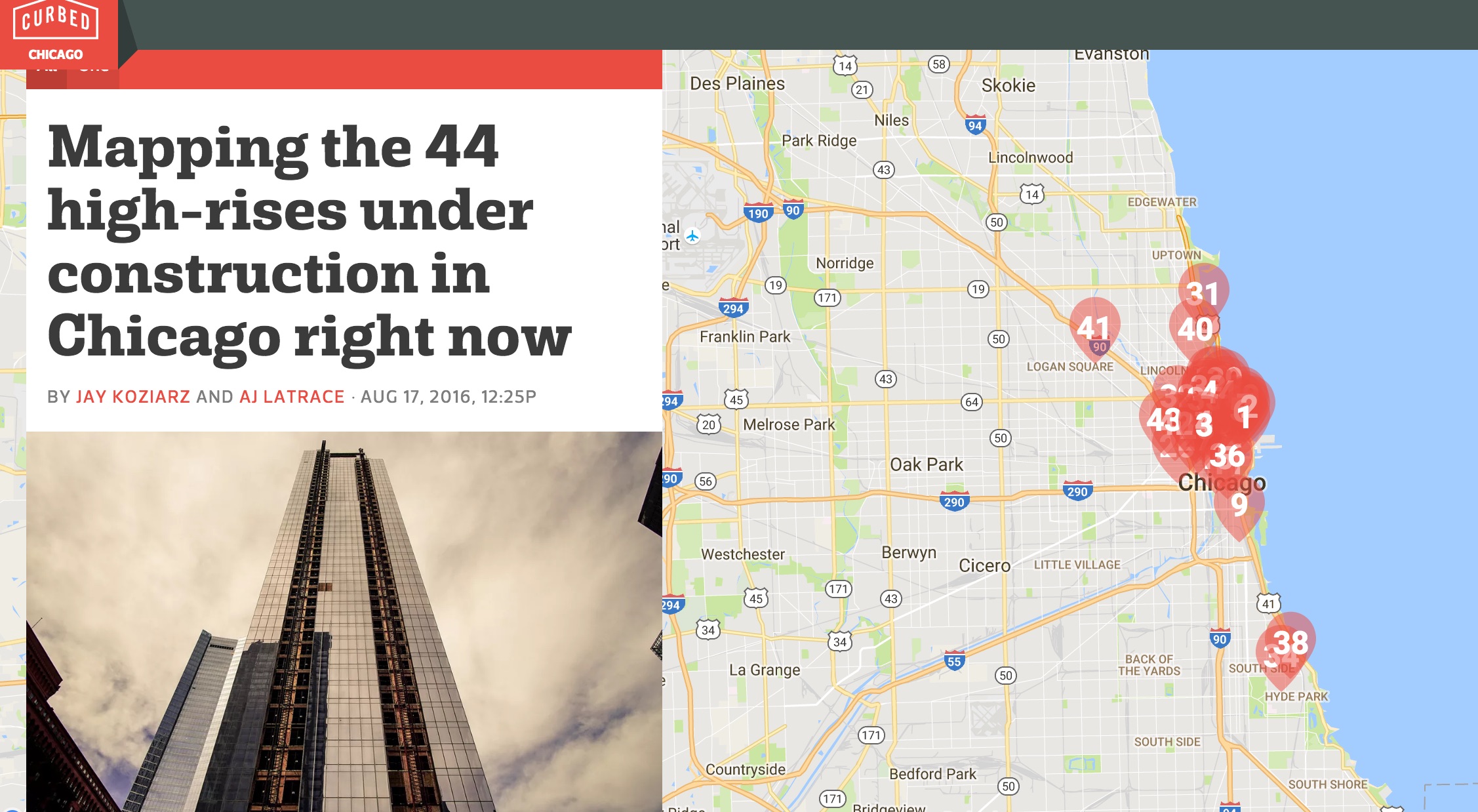 Chicago Map Scores 2016 44 high rise projects under construction in Chicago The map Chicago