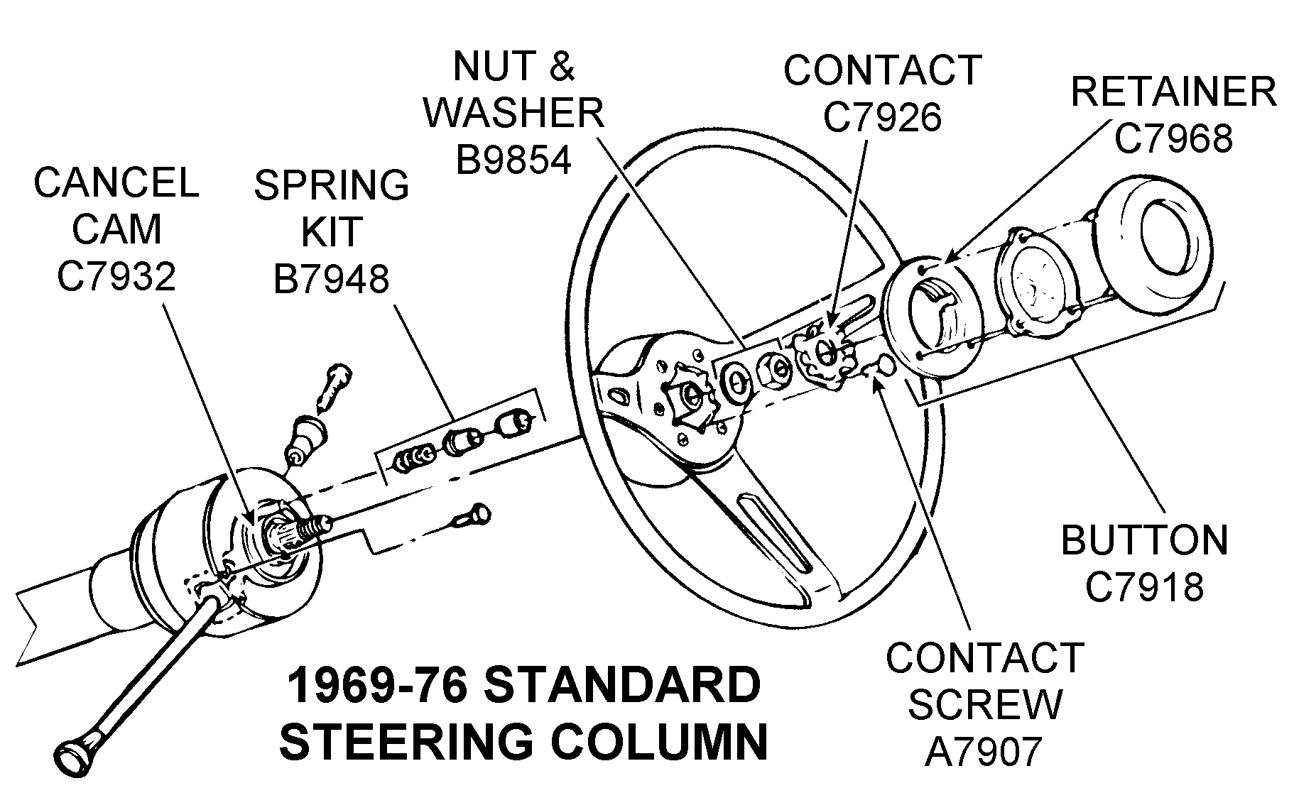 1969-76 Standard Steering Column - Diagram View - Chicago Corvette Supply