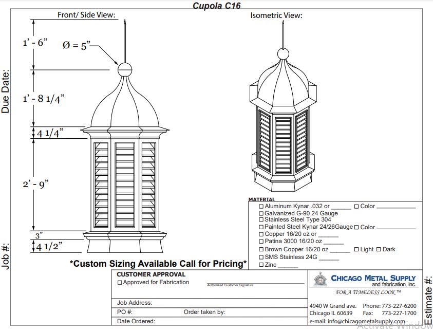 CUPOLA C16 RENDER Chicago Metal Supply
