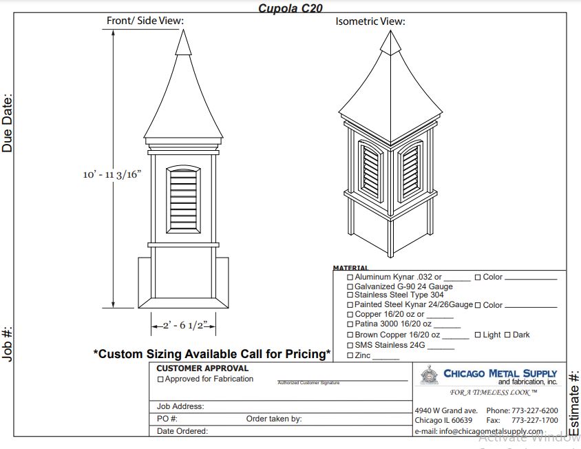 CUPOLA C20 RENDER Chicago Metal Supply