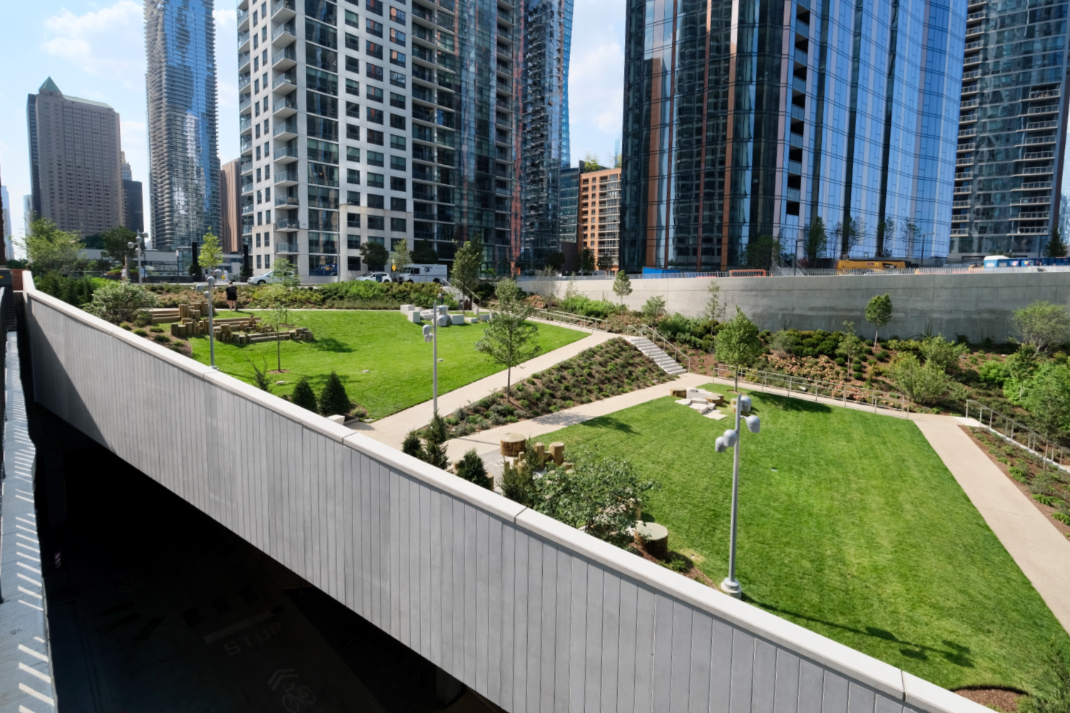 Cascade Apartments and Cascade Park Open in Lakeshore East Chicago YIMBY