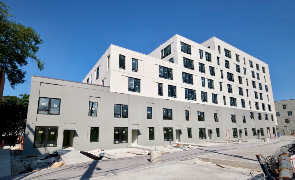Facade Wraps Up for Emmett Street Apartments at 260238 N Emmett Street in Logan Square