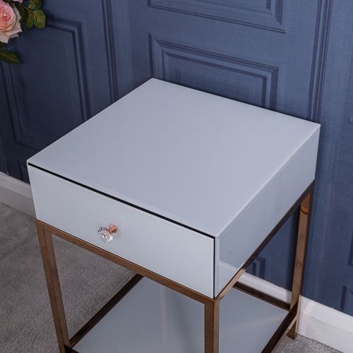 Imperfect White Glass & Rose Gold Bedside Table Collection