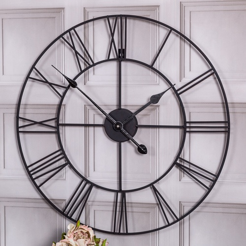 Large Black Metal Skeleton Clock Chic Interior