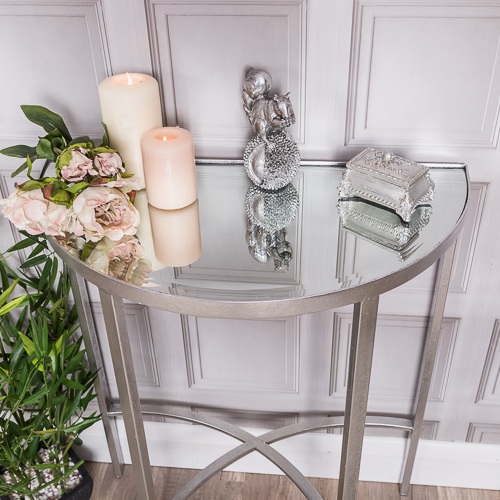 Silver Mirrored Half Moon Table Chic Interior