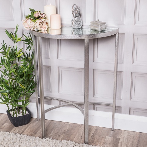 Silver Mirrored Half Moon Table Chic Interior