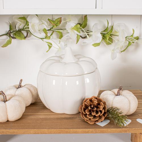 White Ceramic Pumpkin With Lid
