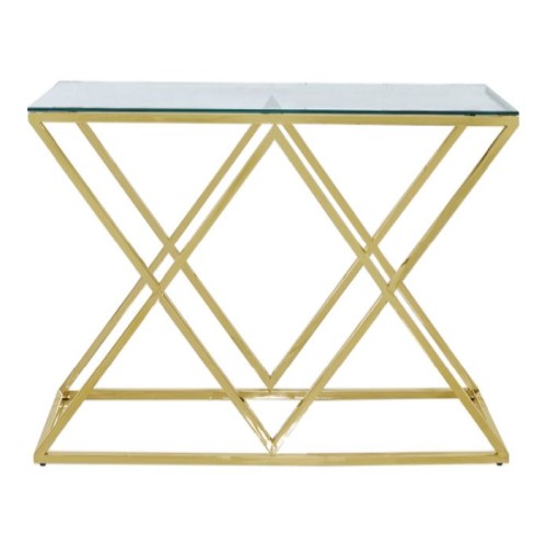 Gold Metal and Glass Console Hallway Table Aurora Collection