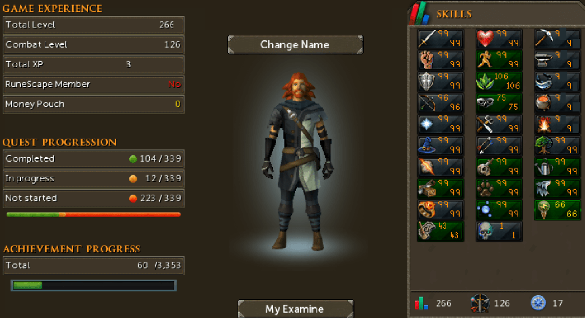 RS3 Main 2660+ Total 170+ QP 99 Attack 99 Strength 99 Defence