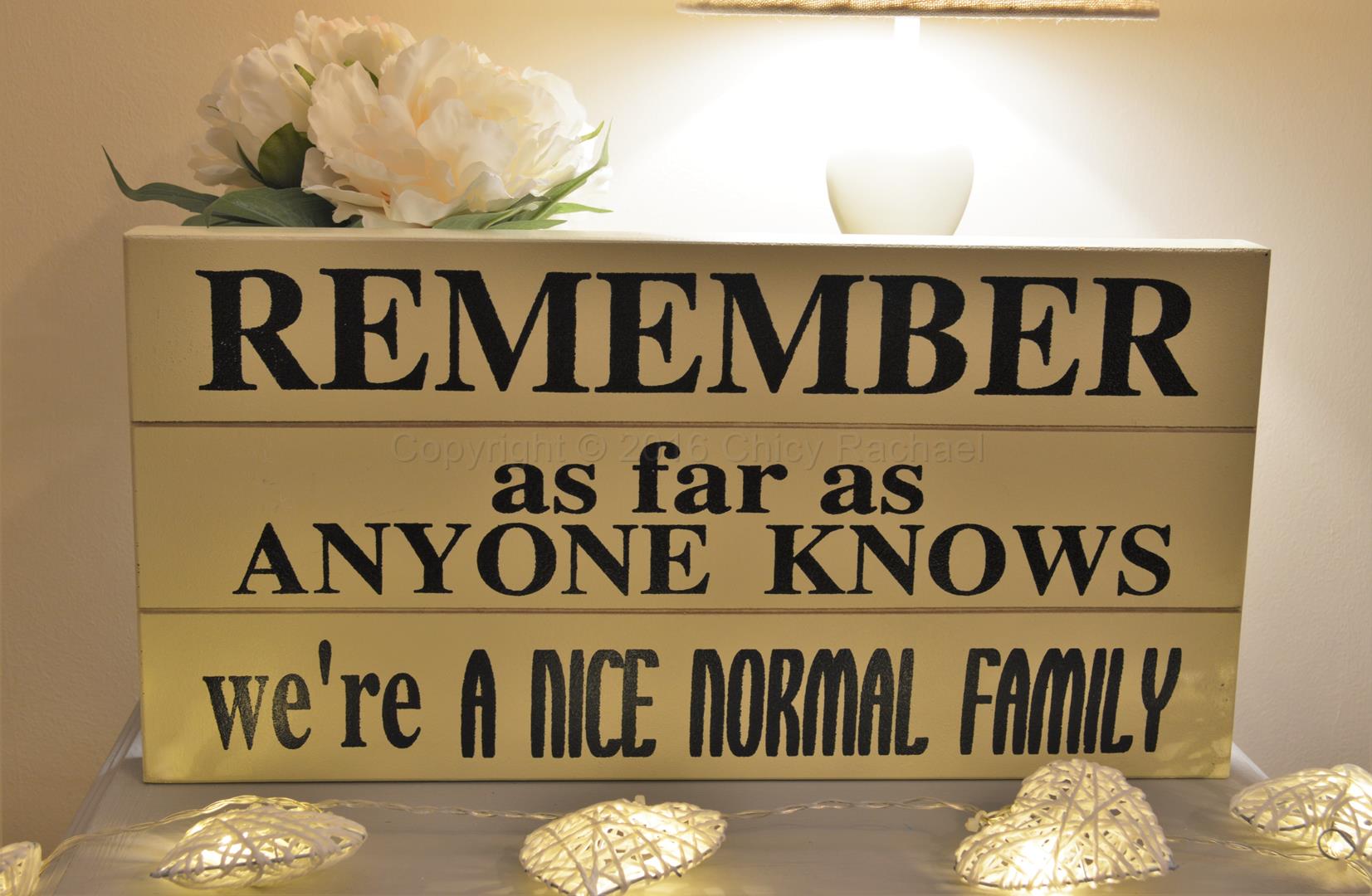 Remember As Far As Anyone Knows We’re Are A Nice Normal Family Sign