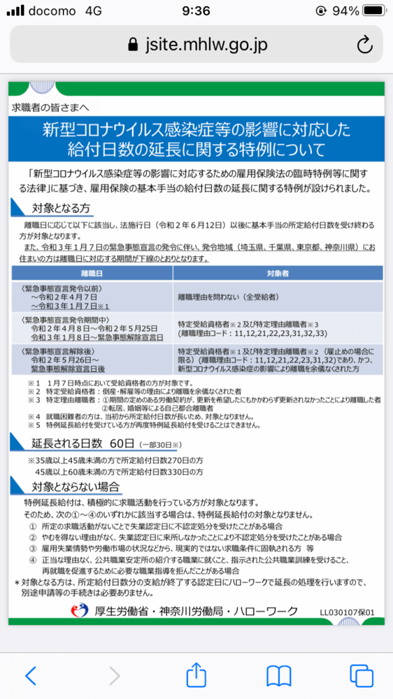 コロナの影響による失業保険の給付日数延長の対象には条件をみると... Yahoo!知恵袋