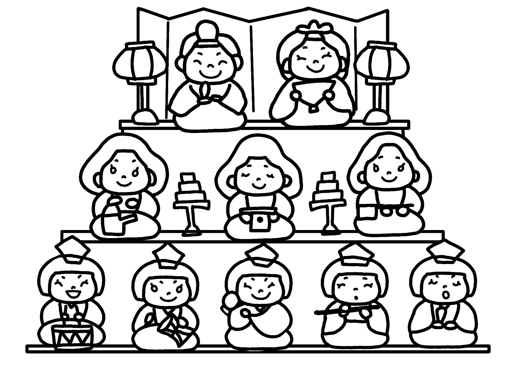 【無料ぬりえ】3月「ひなまつり」「春の訪れ」｜保育園の乳児・幼児クラス向きイラスト配布｜ひな壇、つくし、かえる、もぐら等 男性保育士あつみ