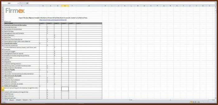 Due Diligence Checklist Template Excel