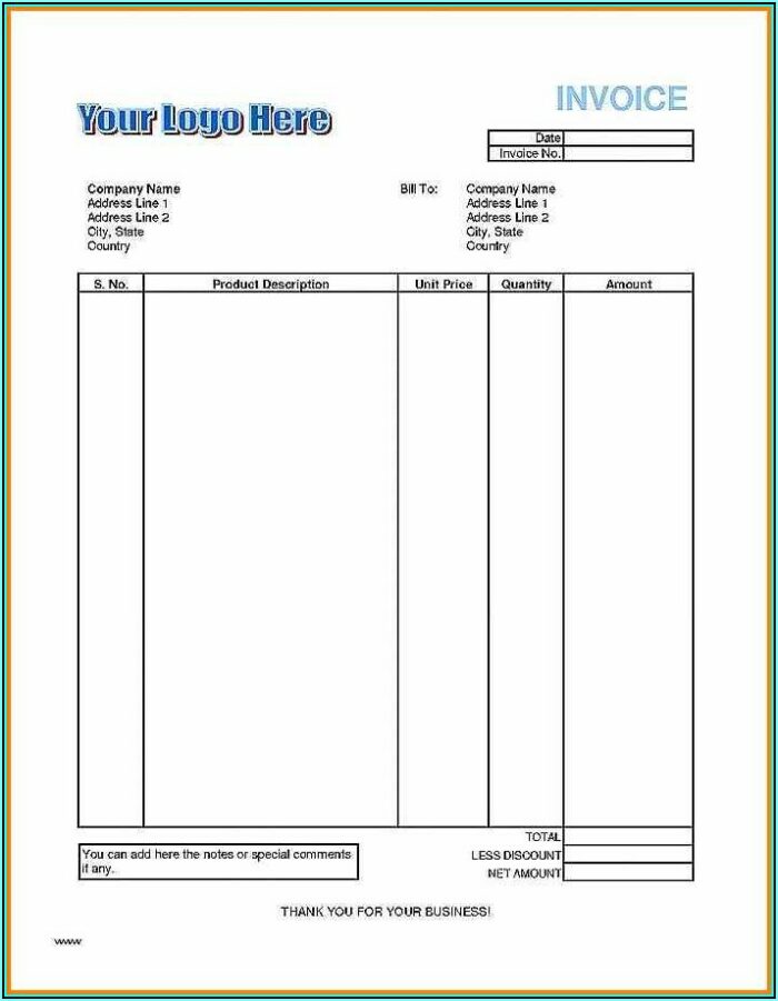 Invoice Template In Excel Format Free Download