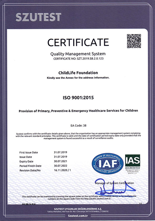 ChildLife Gets ISO 90012015 Certified ChildLife Foundation