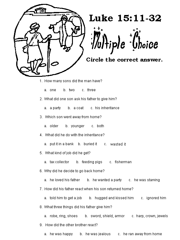 Prodigal Son Multiple Choice Children's Chapel