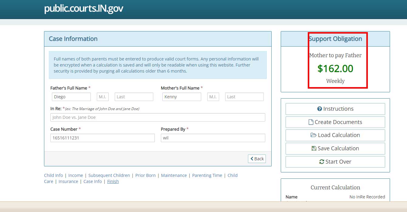How to get the estimated Child Support IN? 2024