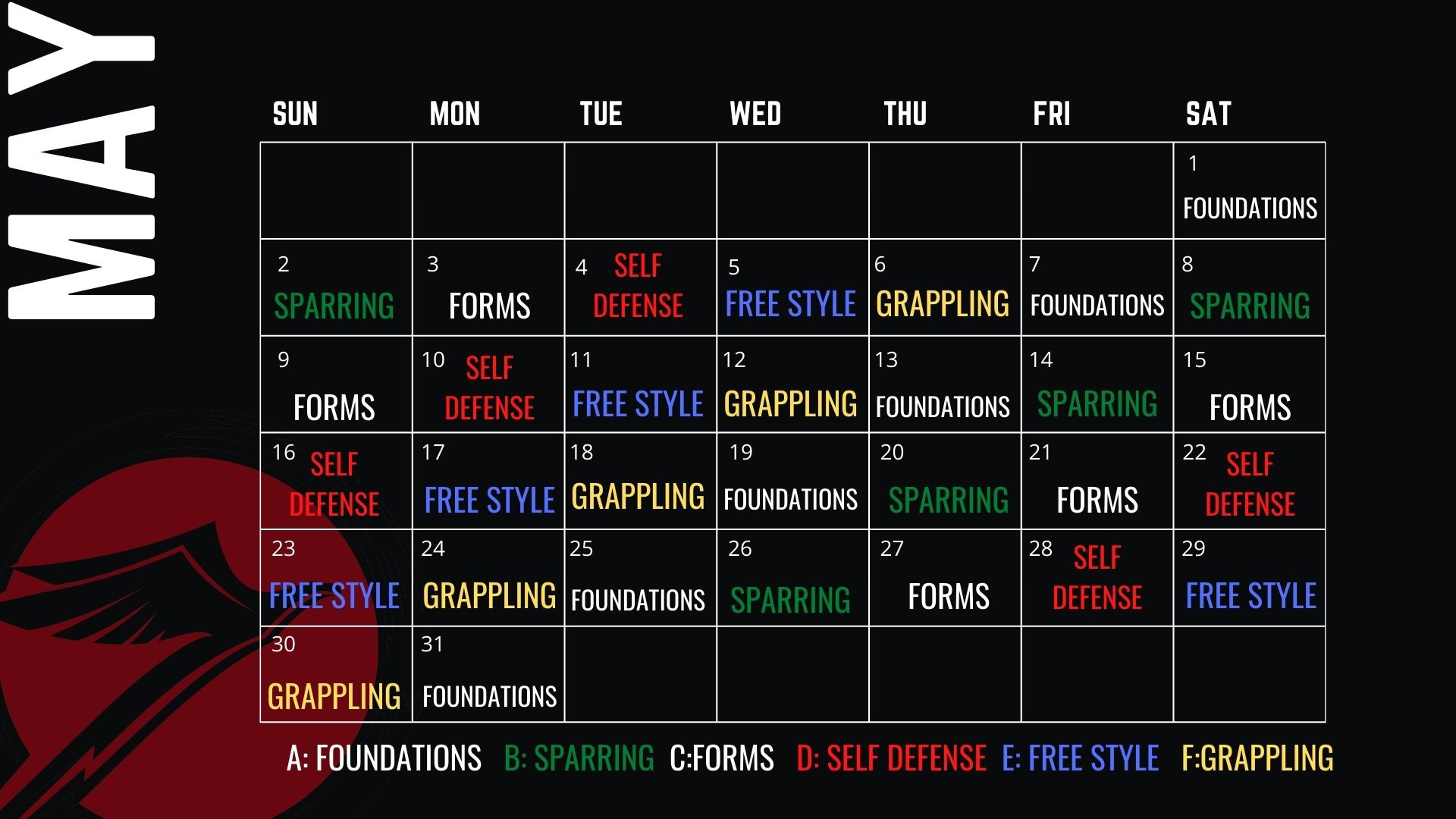 Training Schedule Excel Martial Arts