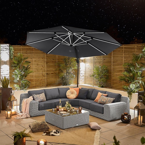 Nova Galaxy Grey 3.5m Round Cantilever Parasol with LED Lights