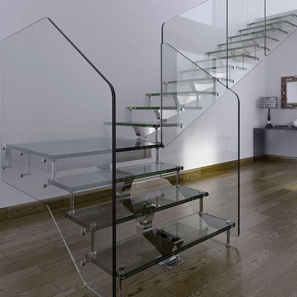 Indoor prefabricated glass stairs / glass staircase prices