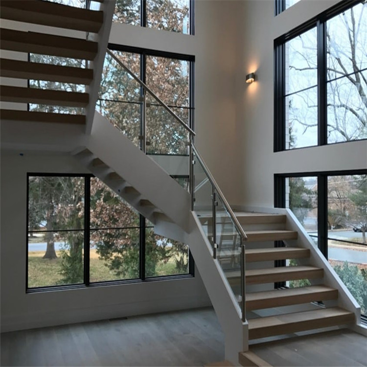 Mono stringer metal steel stairs used solid wood straight staircase PRT077