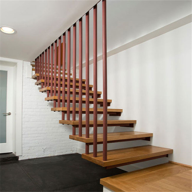 Modern floating wood steel glass railing staircase kit
