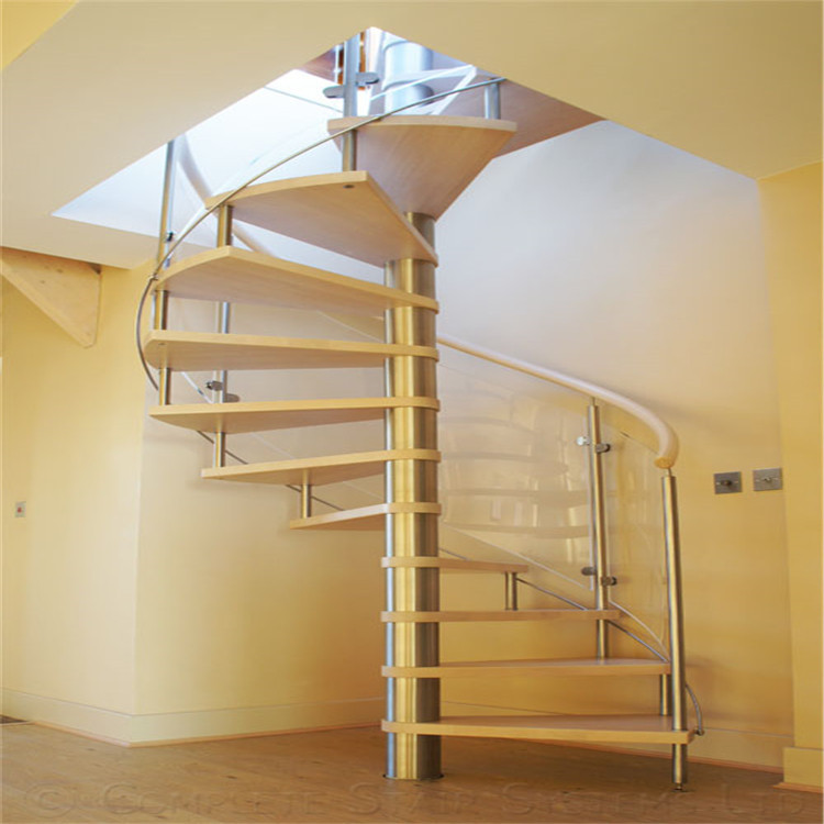 Prefab Stainless Steel Glass Wooden Spiral Staircase