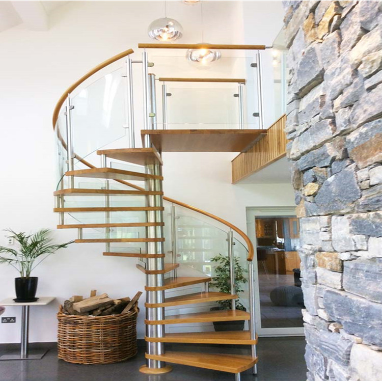 Prefab Stainless Steel Glass Wooden Spiral Staircase