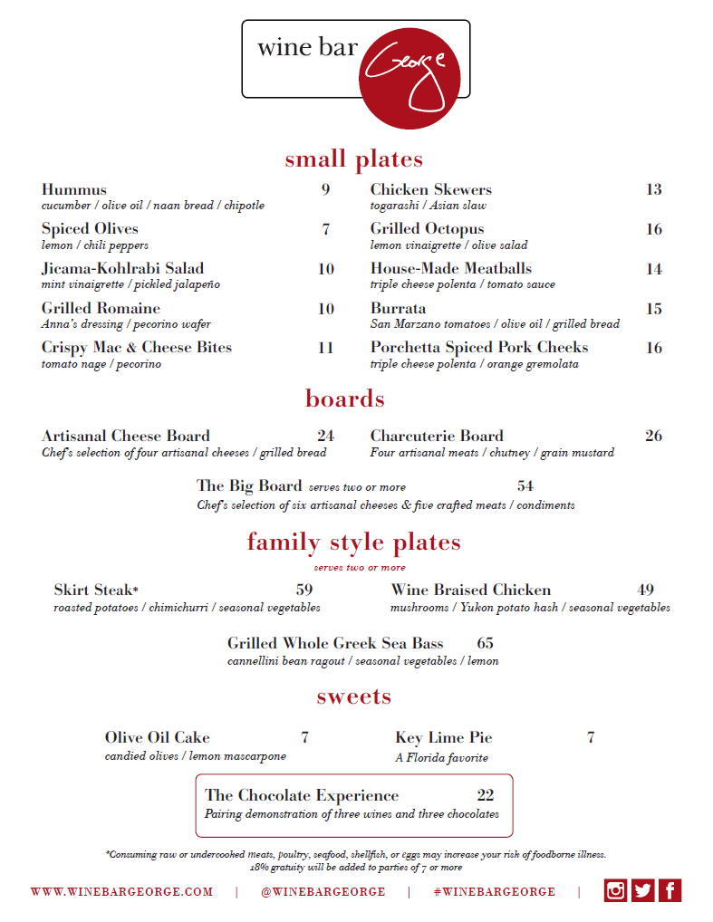 Wine Bar Food Menu