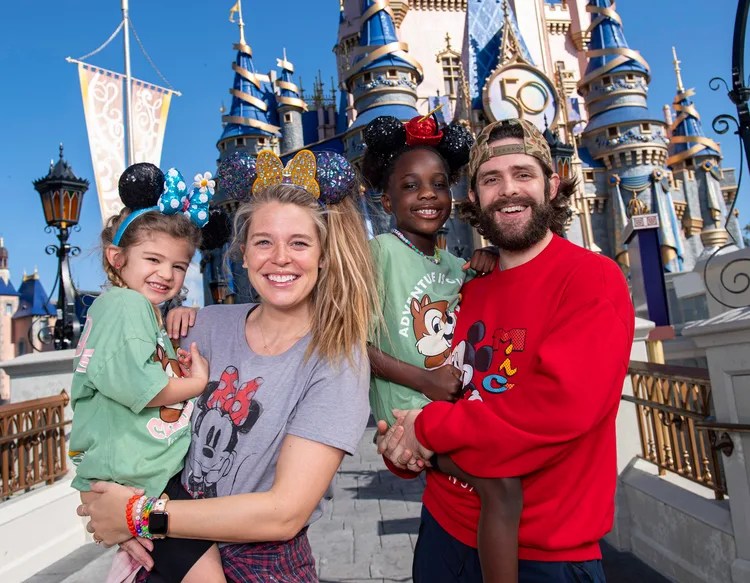 Country Music Star Thomas Rhett and his wife Lauren visits Walt Disney