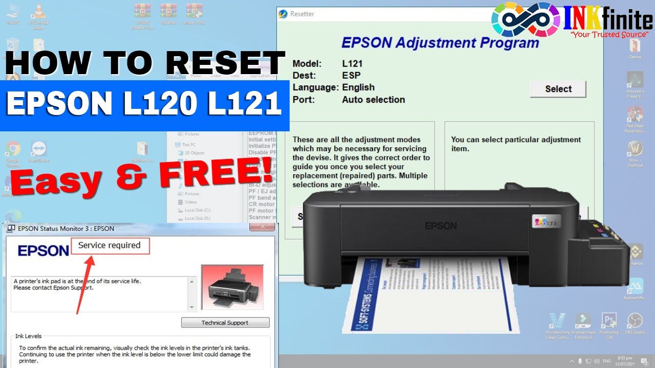 Guide Reset EPSON L120 L121 Printer using the INKfinite Resetter