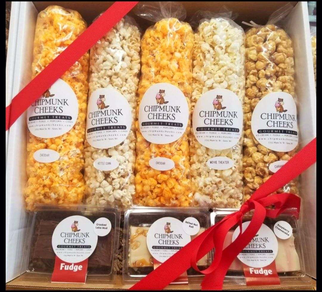 Gourmet Popcorn and Fudge Gift Box Chipmunk Cheeks Gourmet Treats