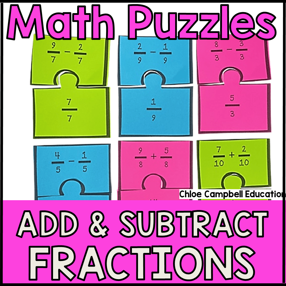 Add & Subtract Fractions with Like Denominators Game Fractions Matching