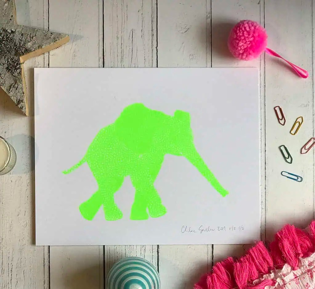 Chloe Gardner Animal Screen Print Fluoro Green Elephant