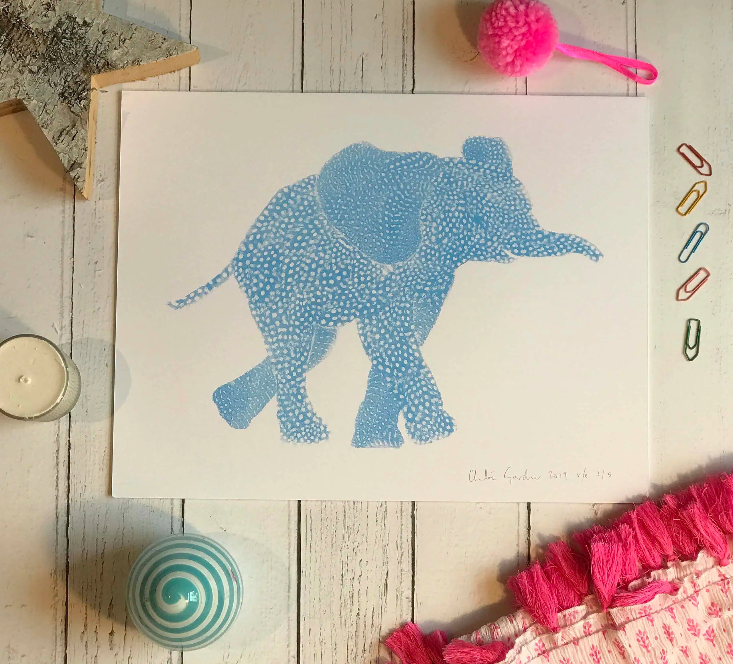 Chloe Gardner Animal Screen Print Fluoro Blue Elephant