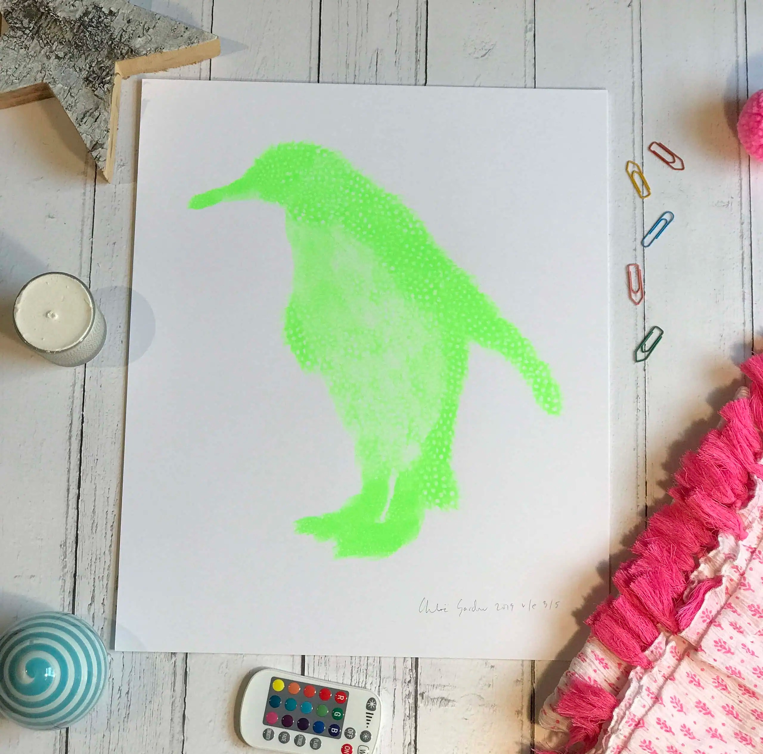 Chloe Gardner Animal Screen Print Fluoro Green Penguin