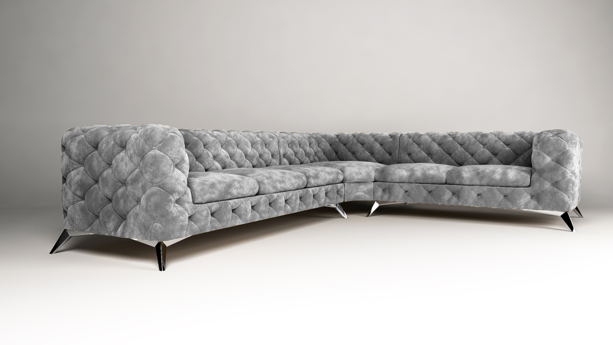  CHESTERFIELD MODERN "ROYAL" ECKSOFA [3+E+2] HOCKER STOFF SAMT