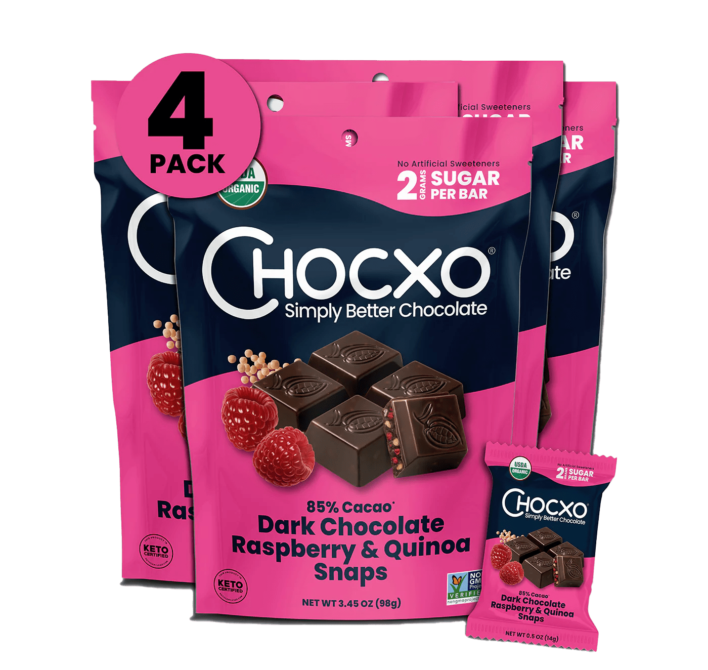 ChocXO Keto Snaps Raspberry Quinoa ChocXO Snacks Chocxo