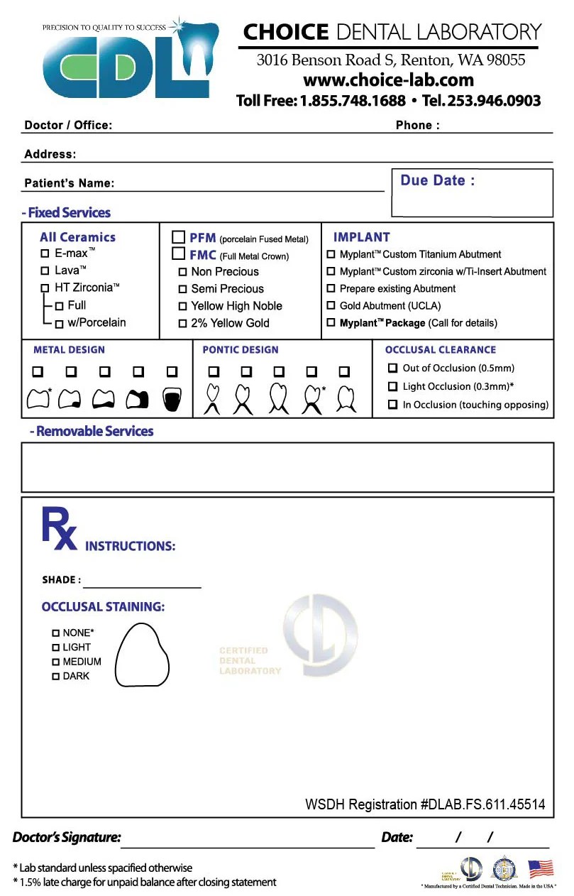 Products Order Choice Dental Lab