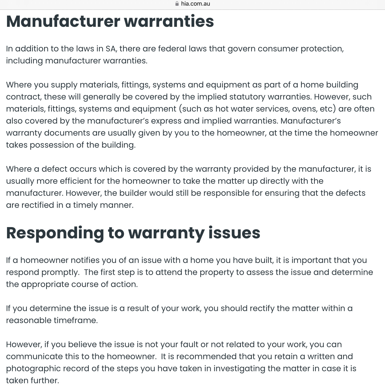 Who owns the warranty the builder or their supplier? consumer_rights