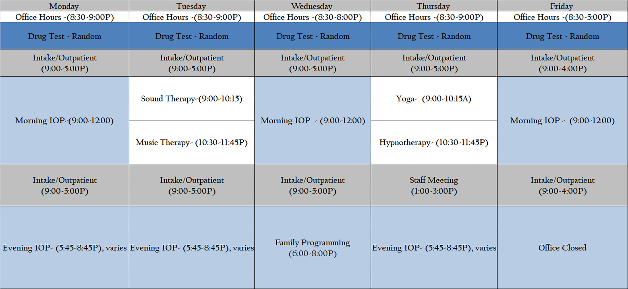 Program Schedule Choices For Recovery
