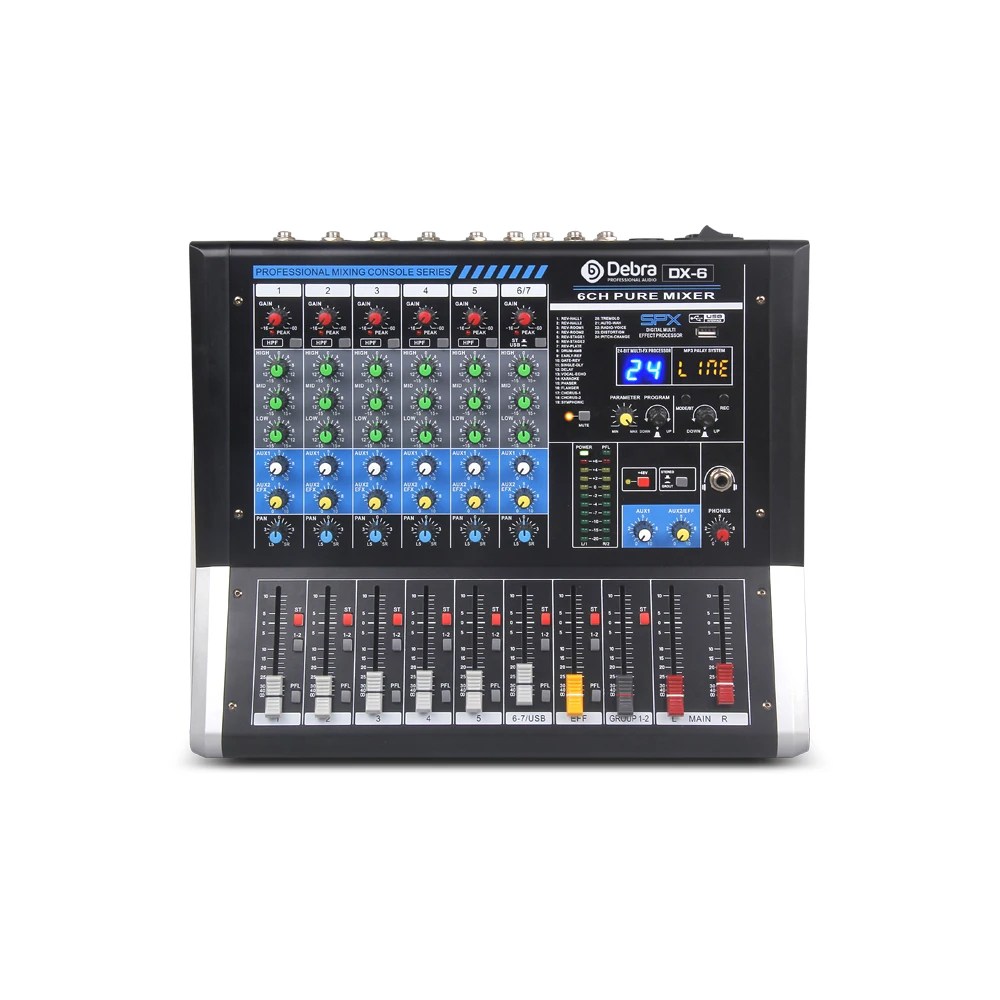 Debra Audio DX6 6channel audio mixer DJ Mixing console with Soundcard