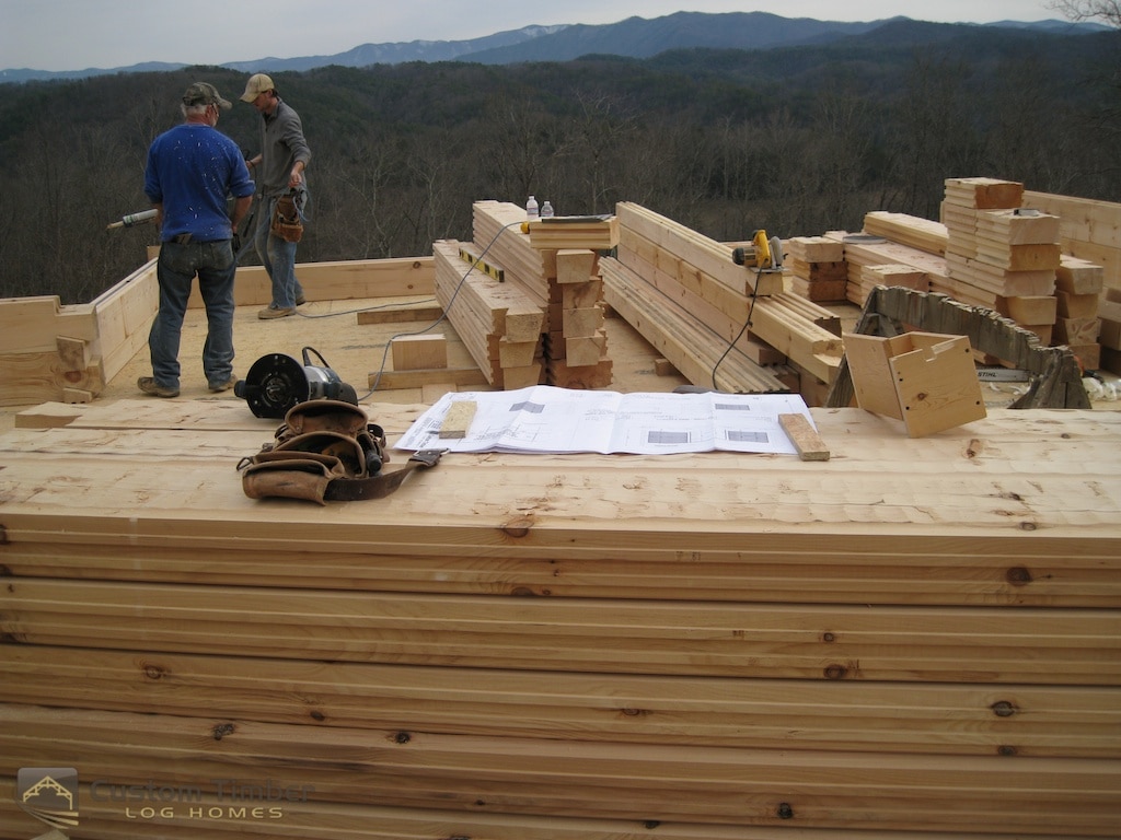 Sill Plate, Subfloor and Log Stack Custom Timber Log Homes