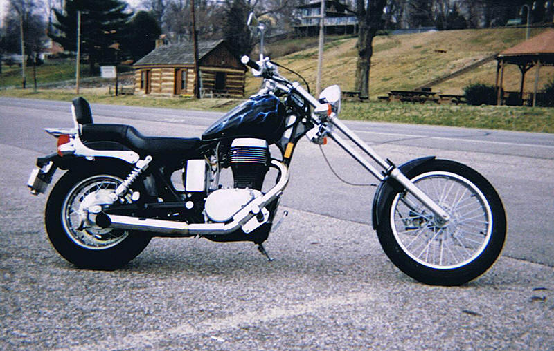 2005 SUZUKI S40 (SAVAGE) with the 14 degree 8" O/S Tubes installed.
