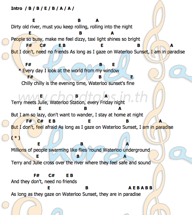 Waterloo Sunsetคอร์ด คอร์ด Waterloo Sunset The kinks