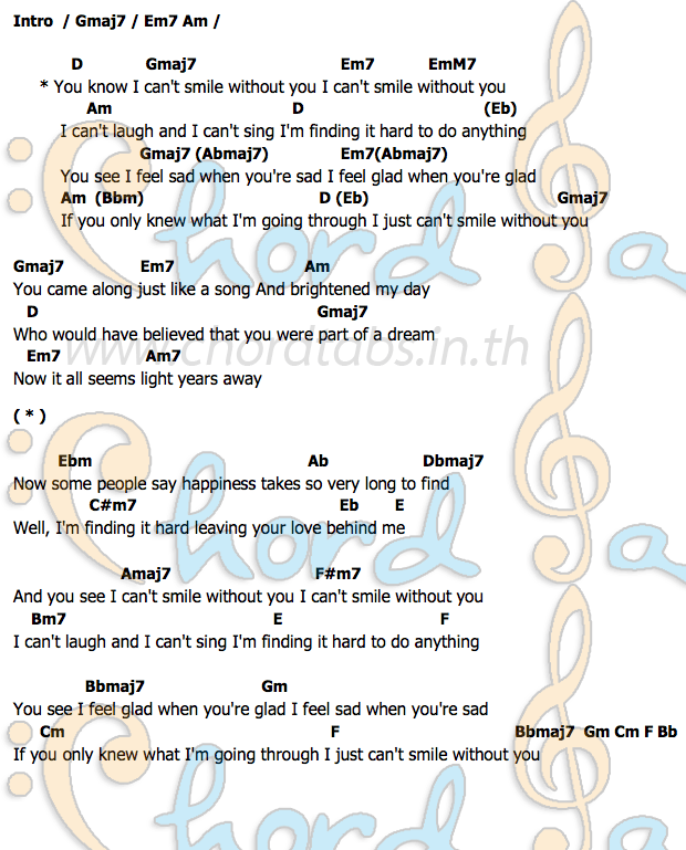 Can t Smile Without Youคอร์ดอูคูเลเล่ คอร์ดอูคูเลเล่ Can t Smile